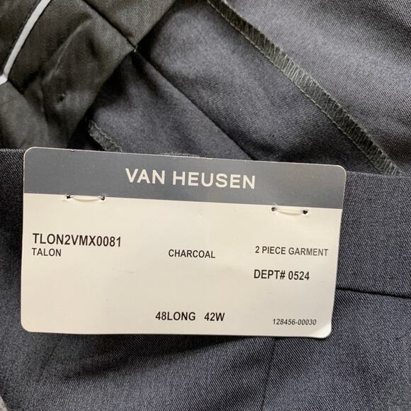 Van Heusen Pants Mens *42 Charcoal Talon Flat Front Stretch Formal Suit Dress - Picture 6 of 10
